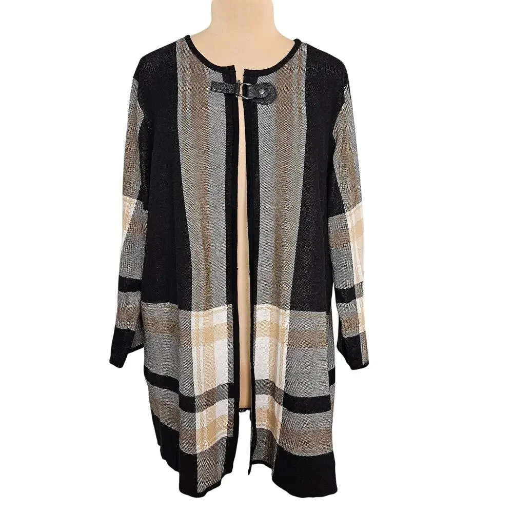 Kasper Cardigan Buckle Neck Closure Neutral Plus Size‎ 2X Sweater Topper Jacket